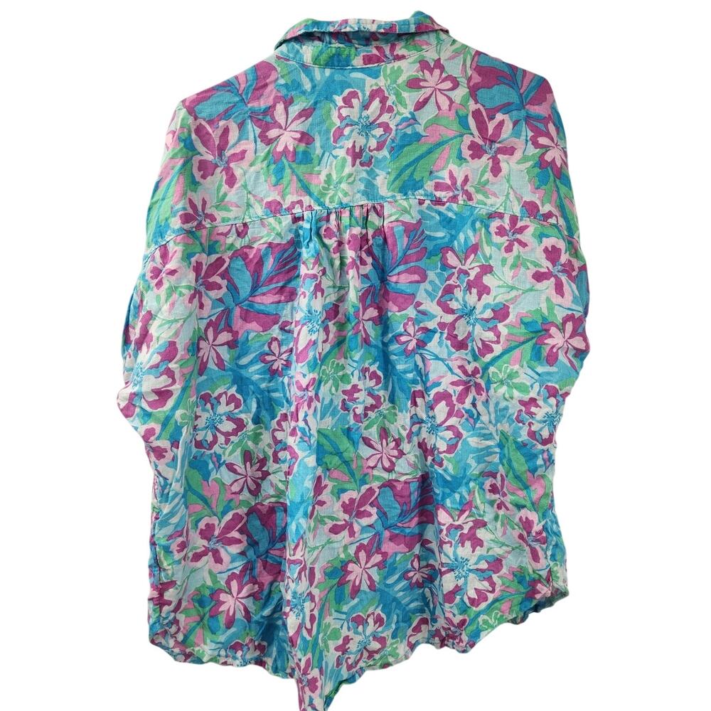 Time & Tru Blue Floral Print Button Down Short Sleeve Top Womens Size XL (16-18) - Picture 2 of 4